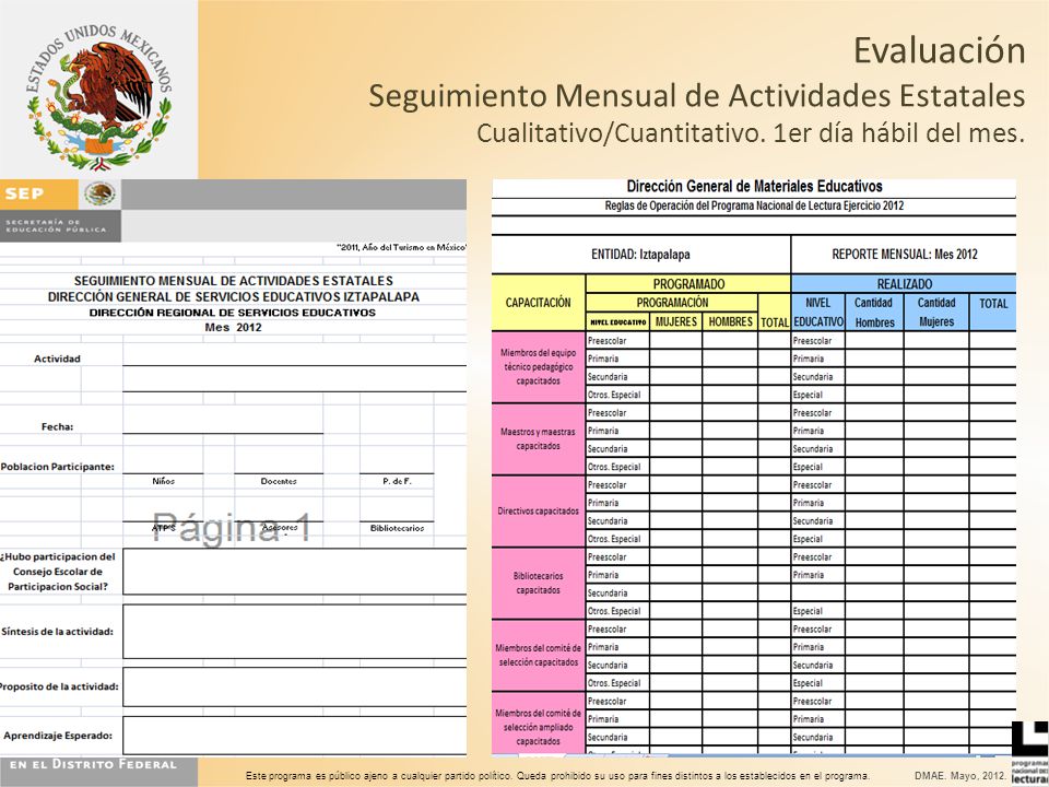 Evaluación Seguimiento Mensual de Actividades Estatales Cualitativo/Cuantitativo. 1er día hábil del mes.