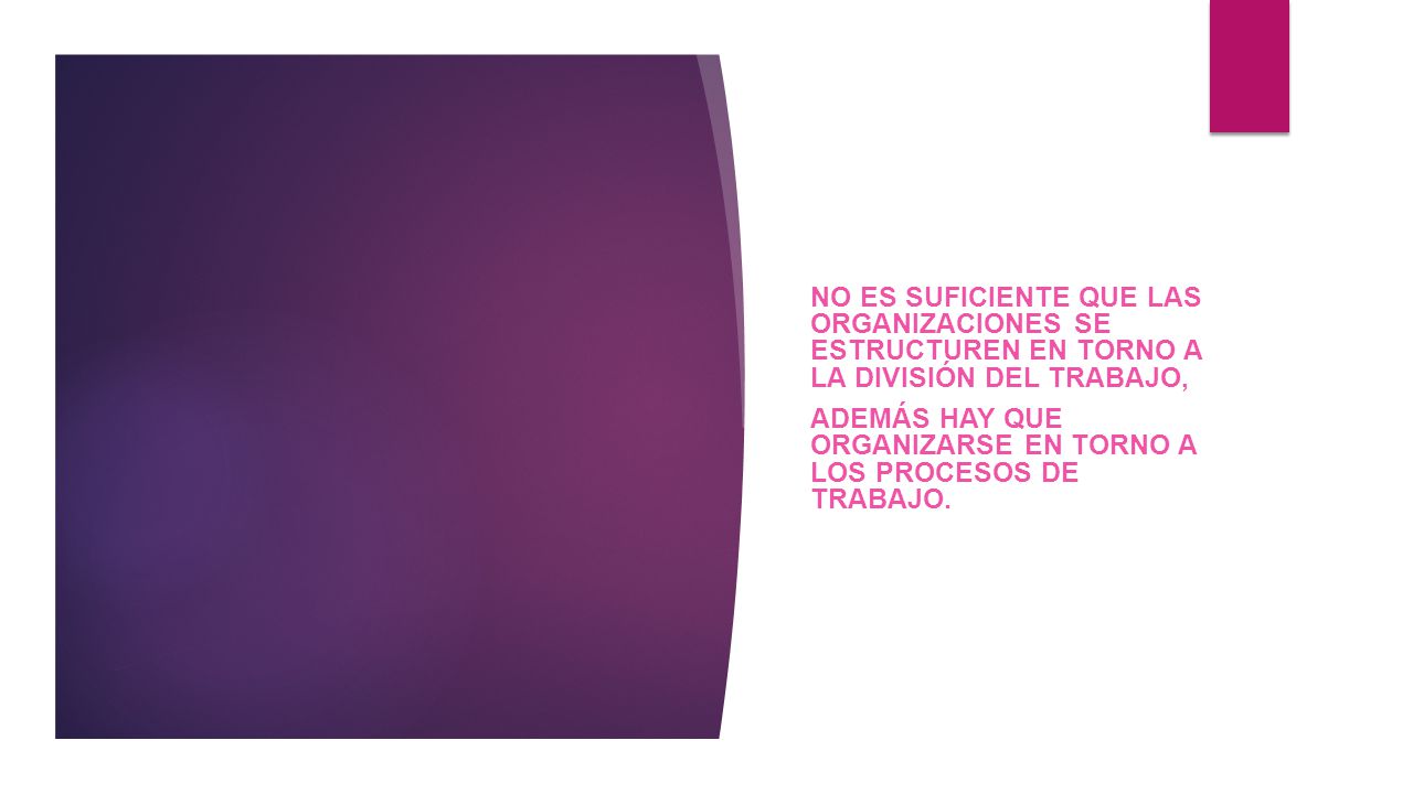 No es suficiente que las organizaciones se estructuren en torno a la división del trabajo,