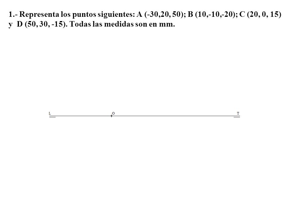 1.- Representa los puntos siguientes: A (-30,20, 50); B (10,-10,-20); C (20, 0, 15) y D (50, 30, -15).