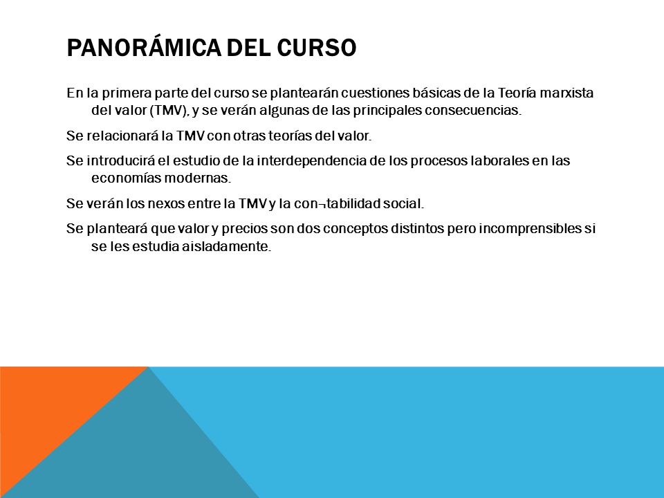 Panorámica del curso