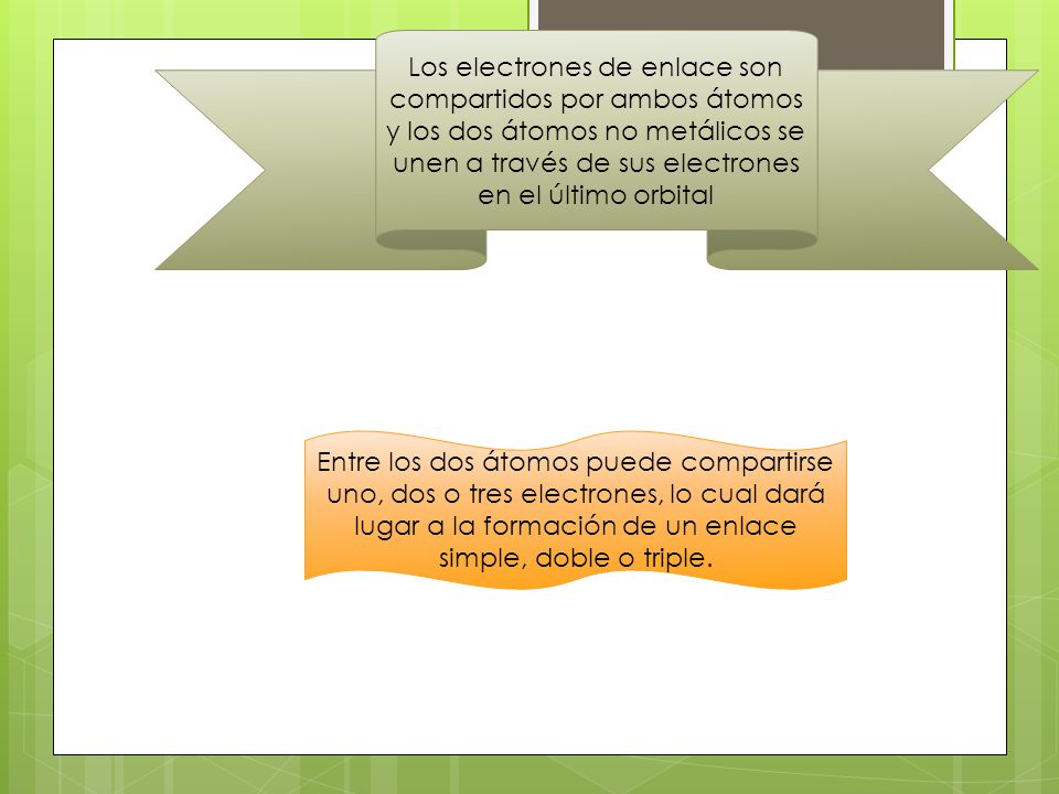Los electrones de enlace son compartidos por ambos átomos y los dos átomos no metálicos se unen a través de sus electrones en el último orbital