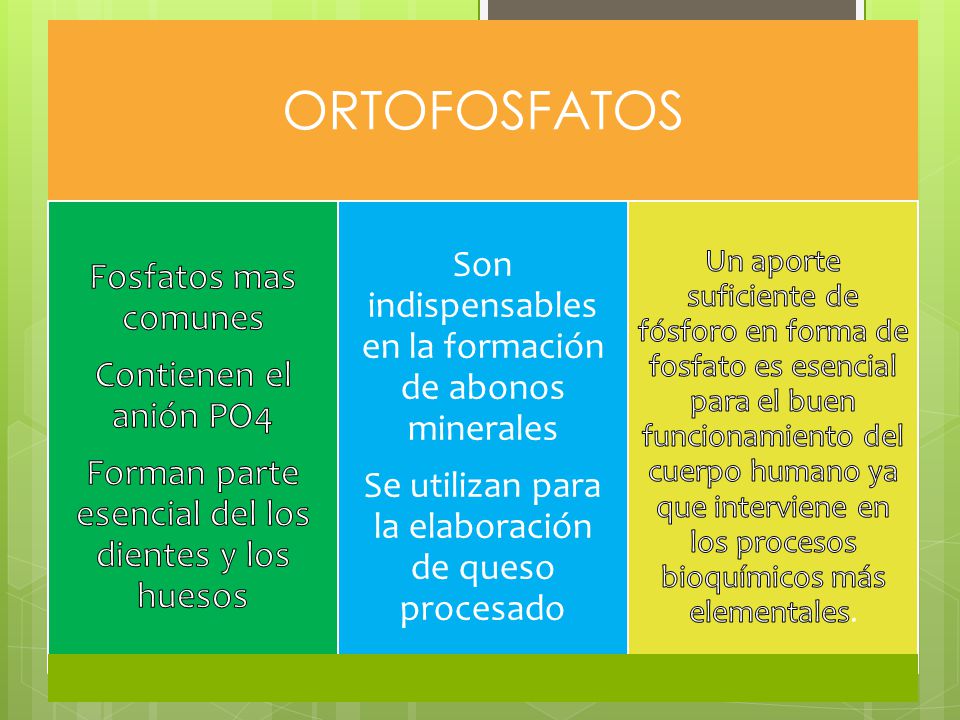 ORTOFOSFATOS Son indispensables en la formación de abonos minerales