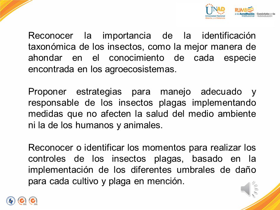 Reconocer la importancia de la identificación taxonómica de los insectos, como la mejor manera de ahondar en el conocimiento de cada especie encontrada en los agroecosistemas.
