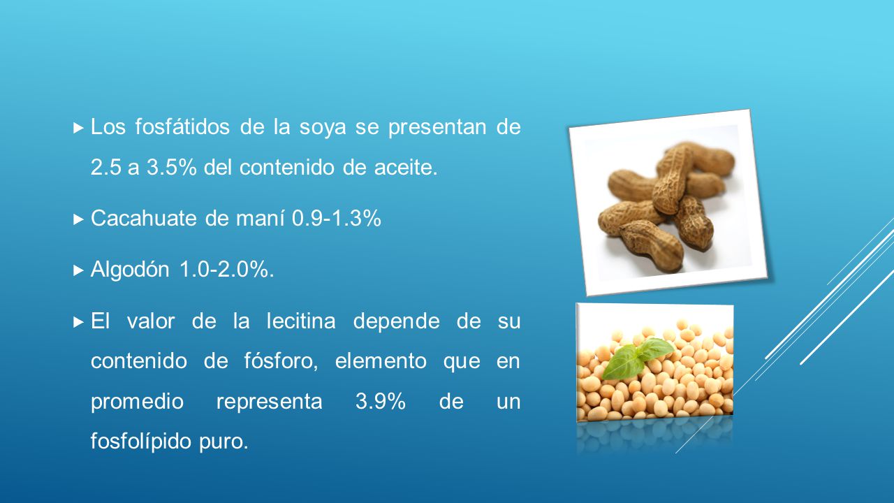 Los fosfátidos de la soya se presentan de 2. 5 a 3