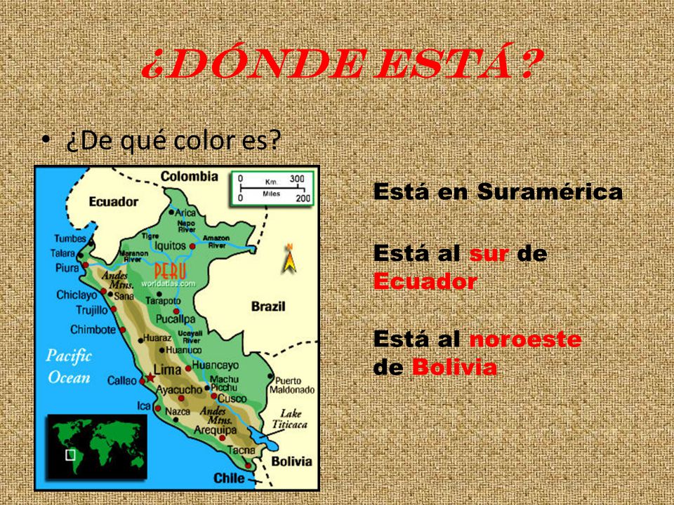 ¿Dónde está ¿De qué color es Está en Suramérica