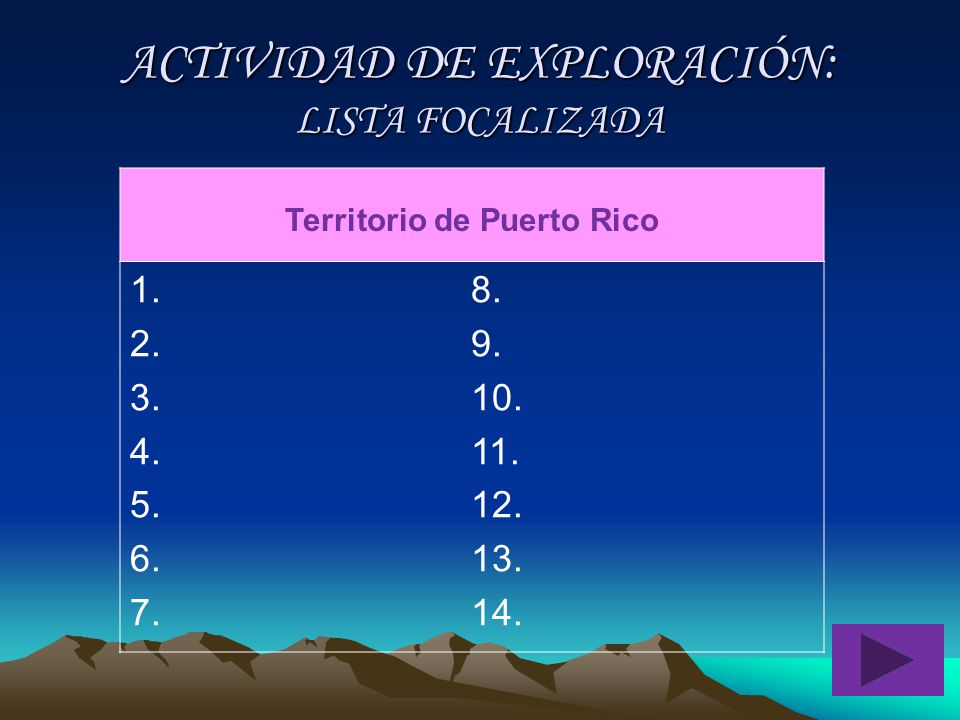 ACTIVIDAD DE EXPLORACIÓN: LISTA FOCALIZADA
