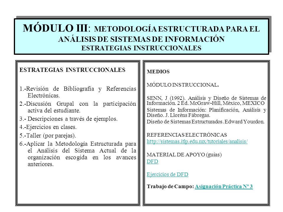 MÓDULO III: METODOLOGÍA ESTRUCTURADA PARA EL ANÁLISIS DE SISTEMAS DE INFORMACIÓN ESTRATEGIAS INSTRUCCIONALES