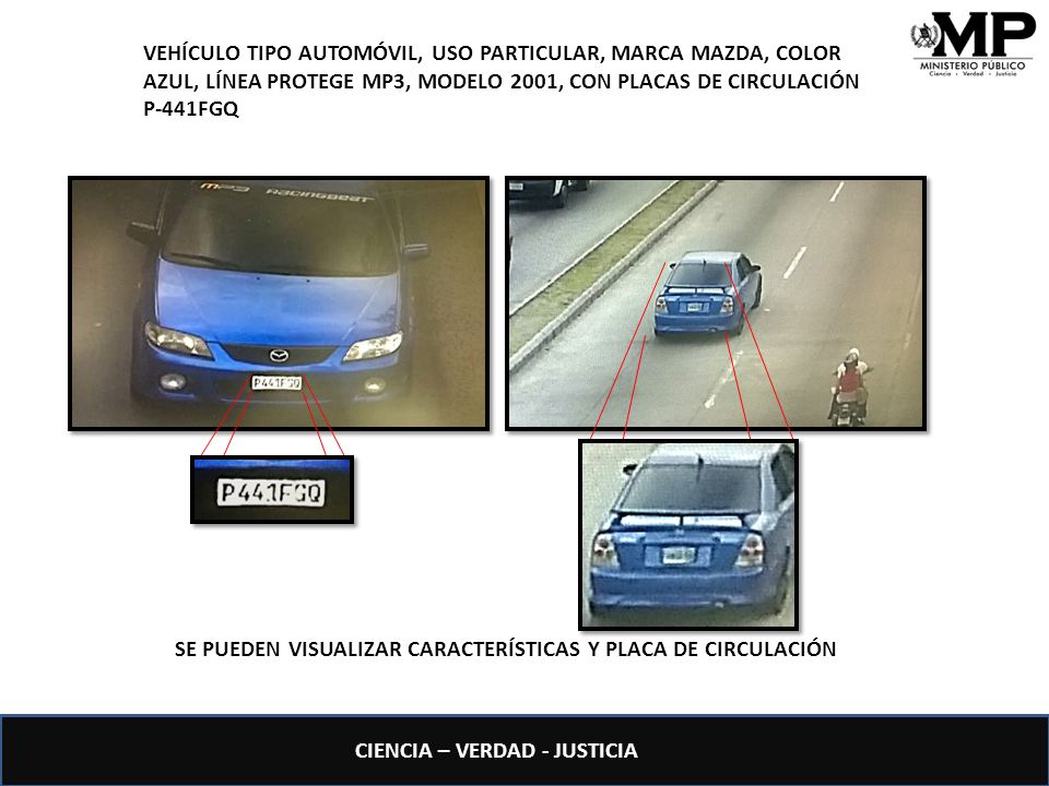 VEHÍCULO TIPO AUTOMÓVIL, USO PARTICULAR, MARCA MAZDA, COLOR AZUL, LÍNEA PROTEGE MP3, MODELO 2001, CON PLACAS DE CIRCULACIÓN P-441FGQ
