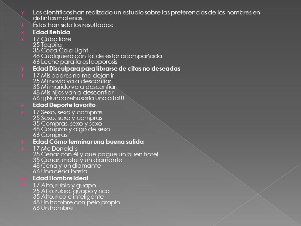 Los científicos han realizado un estudio sobre las preferencias de los hombres en distintas materias.