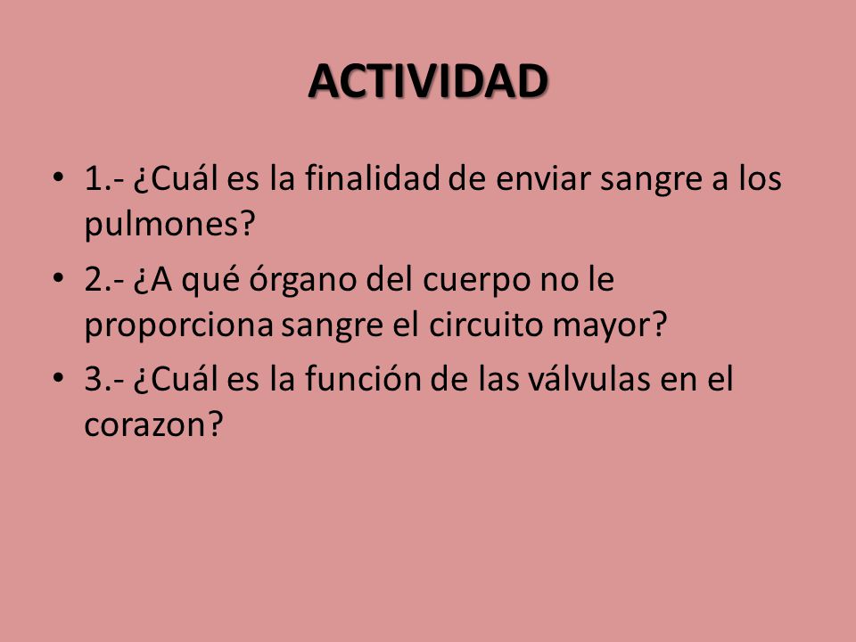 ACTIVIDAD 1.- ¿Cuál es la finalidad de enviar sangre a los pulmones