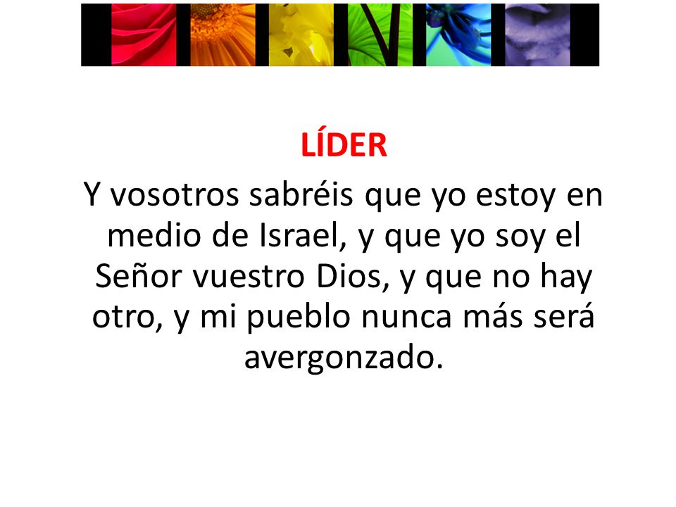 LÍDER Y vosotros sabréis que yo estoy en medio de Israel, y que yo soy el Señor vuestro Dios, y que no hay otro, y mi pueblo nunca más será avergonzado.