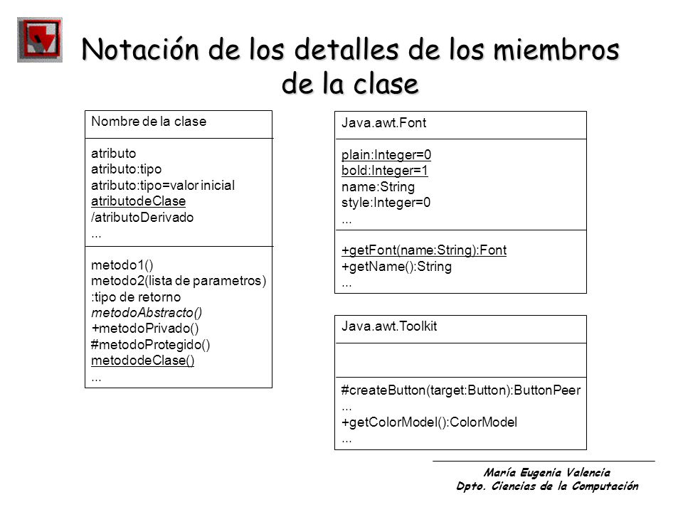 Notación de los detalles de los miembros de la clase