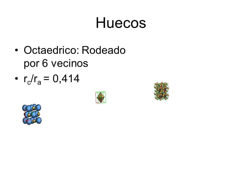 Huecos Octaedrico: Rodeado por 6 vecinos rc/ra = 0,414