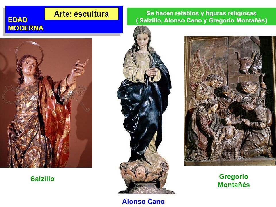Arte: escultura EDAD MODERNA Gregorio Salzillo Montañés Alonso Cano