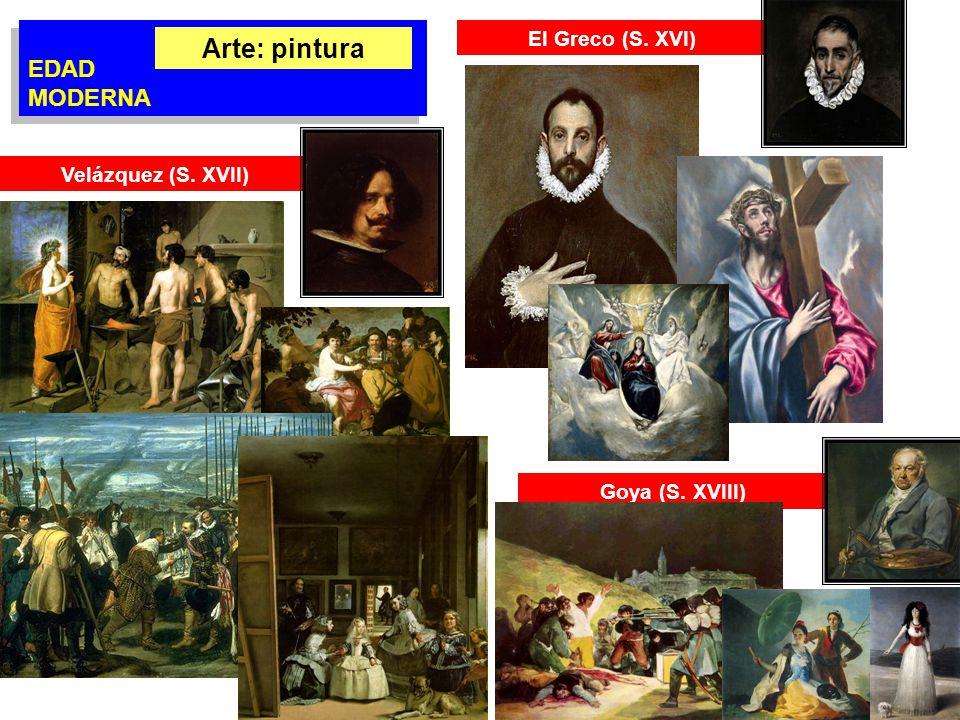 Arte: pintura EDAD MODERNA El Greco (S. XVI) Velázquez (S. XVII)