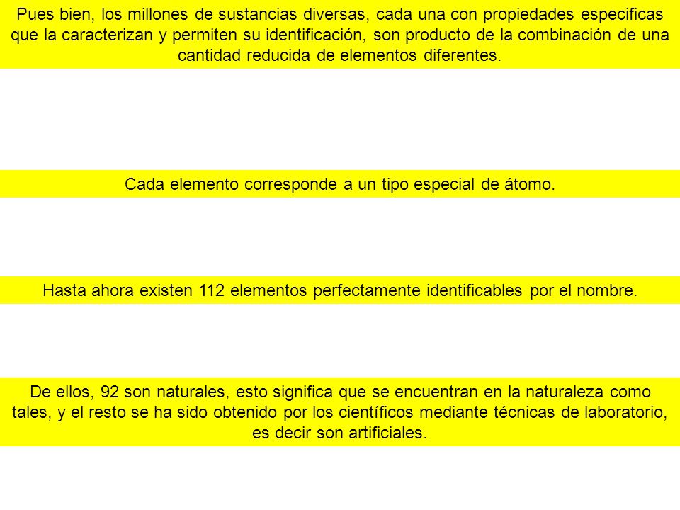Cada elemento corresponde a un tipo especial de átomo.