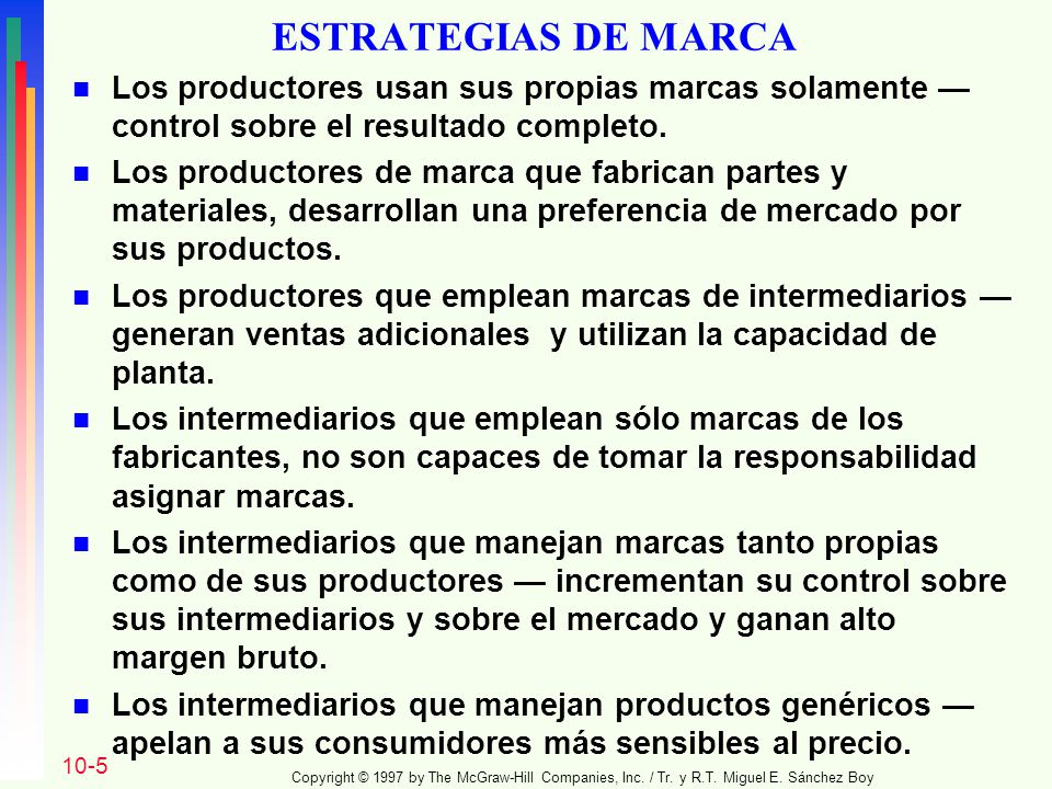 ESTRATEGIAS DE MARCA Los productores usan sus propias marcas solamente — control sobre el resultado completo.