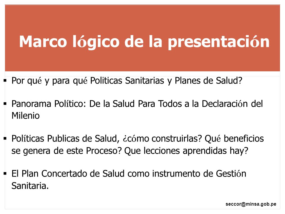 Marco lógico de la presentación