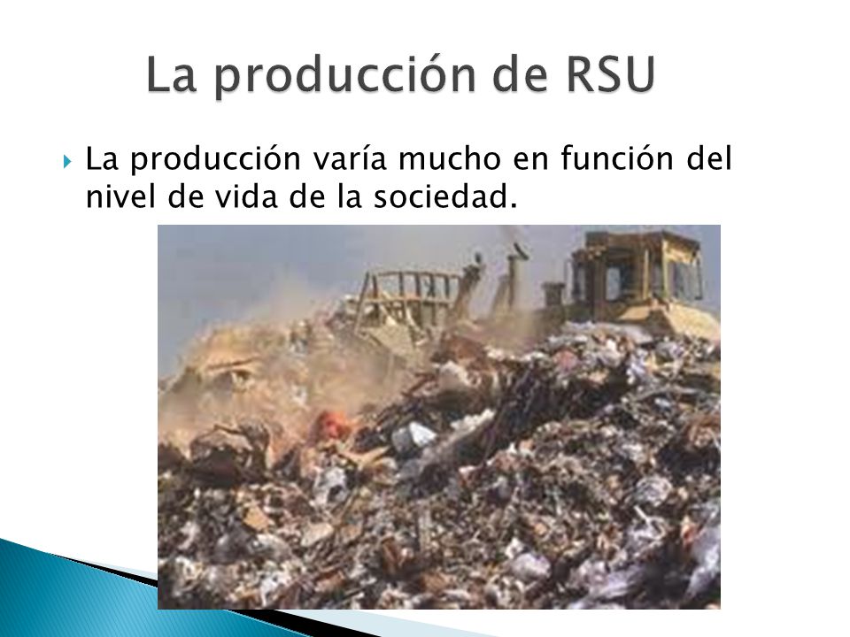 La producción de RSU La producción varía mucho en función del nivel de vida de la sociedad.