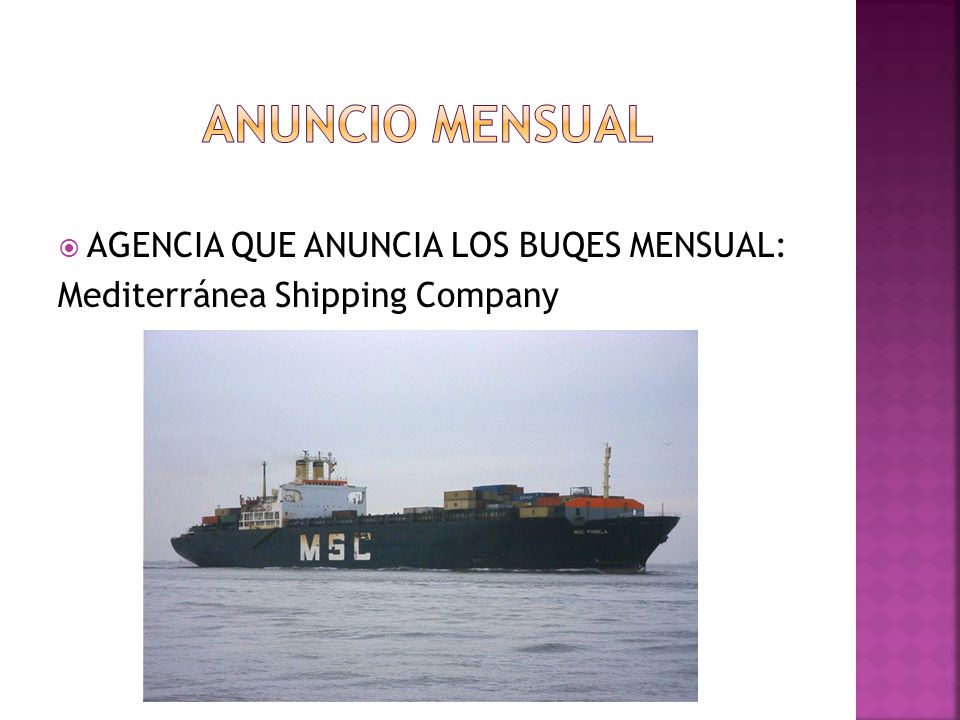 Anuncio mensual AGENCIA QUE ANUNCIA LOS BUQES MENSUAL: