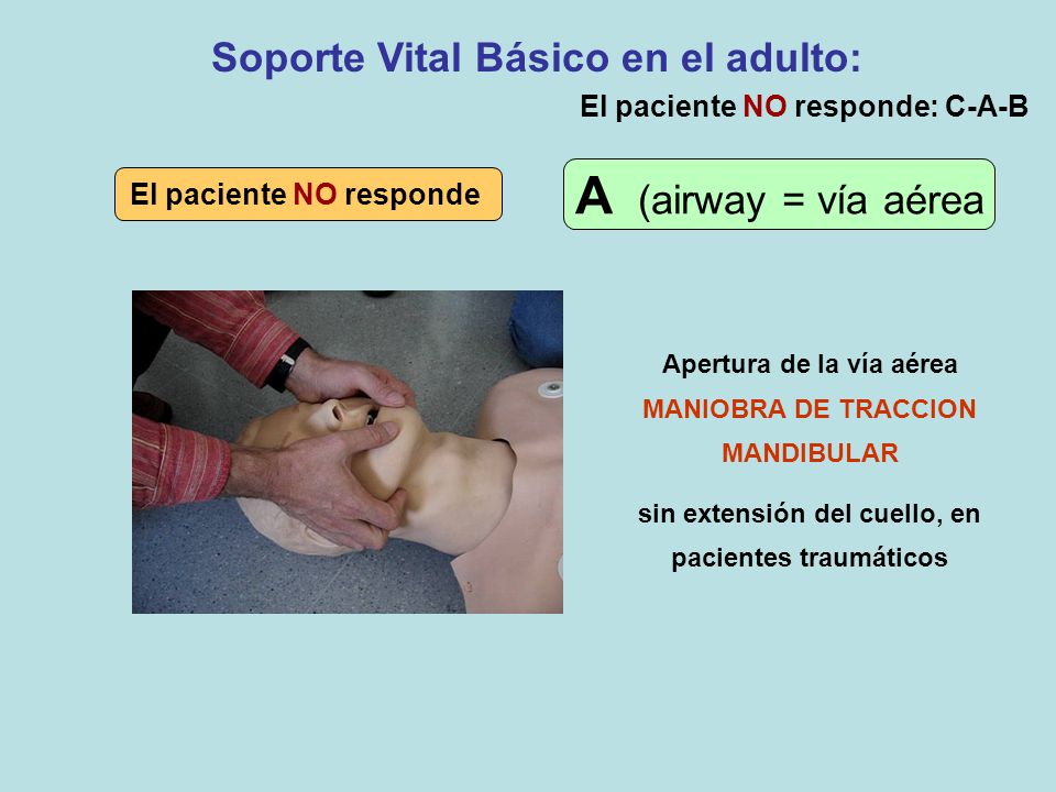 A (airway = vía aérea Soporte Vital Básico en el adulto: