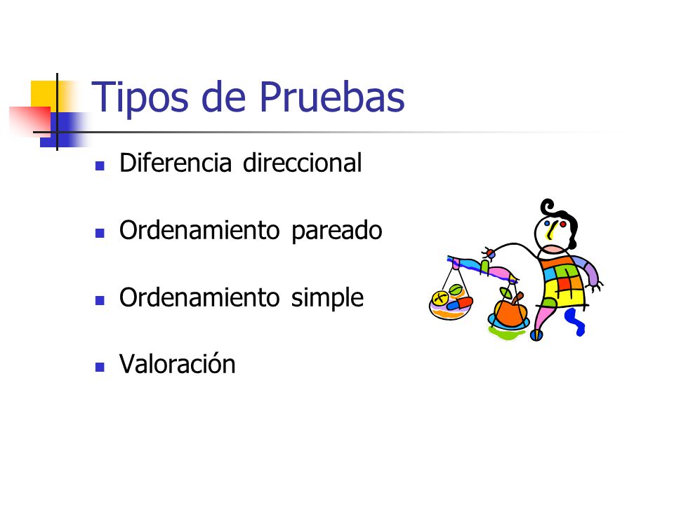 Tipos de Pruebas Diferencia direccional Ordenamiento pareado