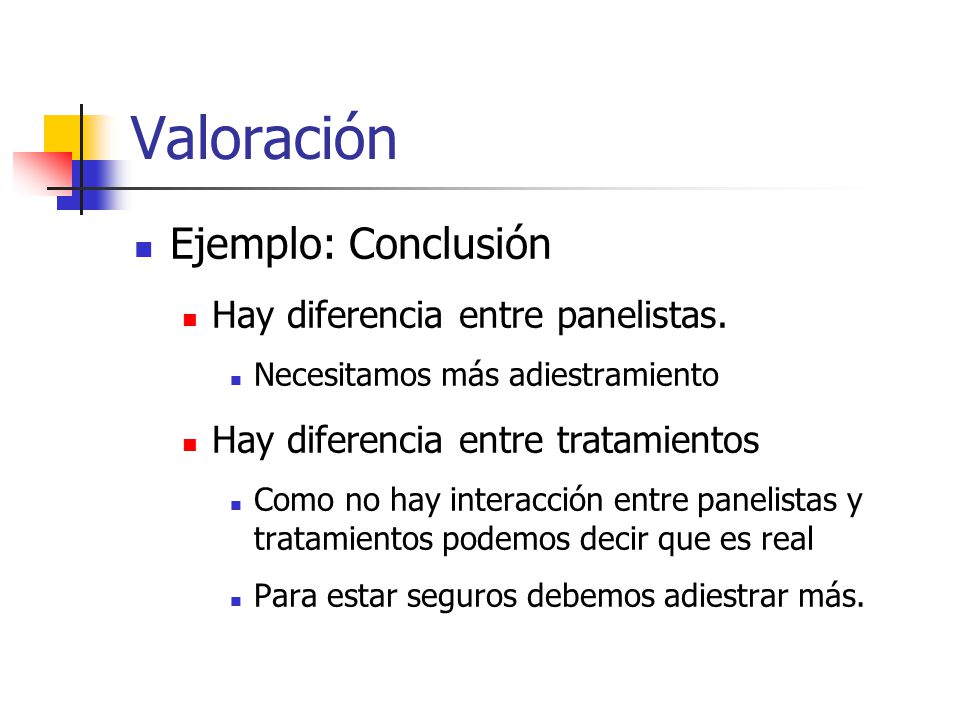Valoración Ejemplo: Conclusión Hay diferencia entre panelistas.