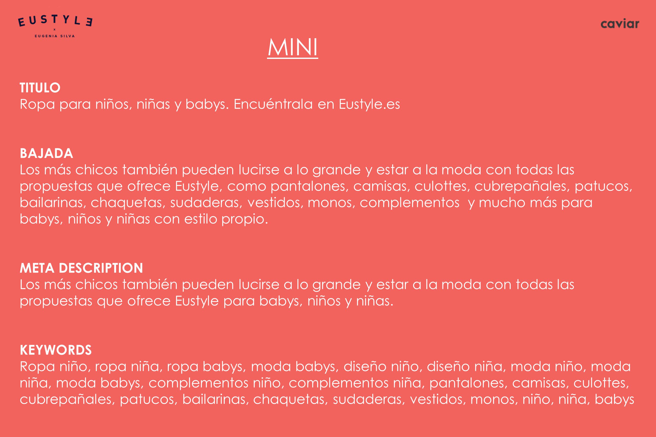MINI TITULO Ropa para niños, niñas y babys. Encuéntrala en Eustyle.es