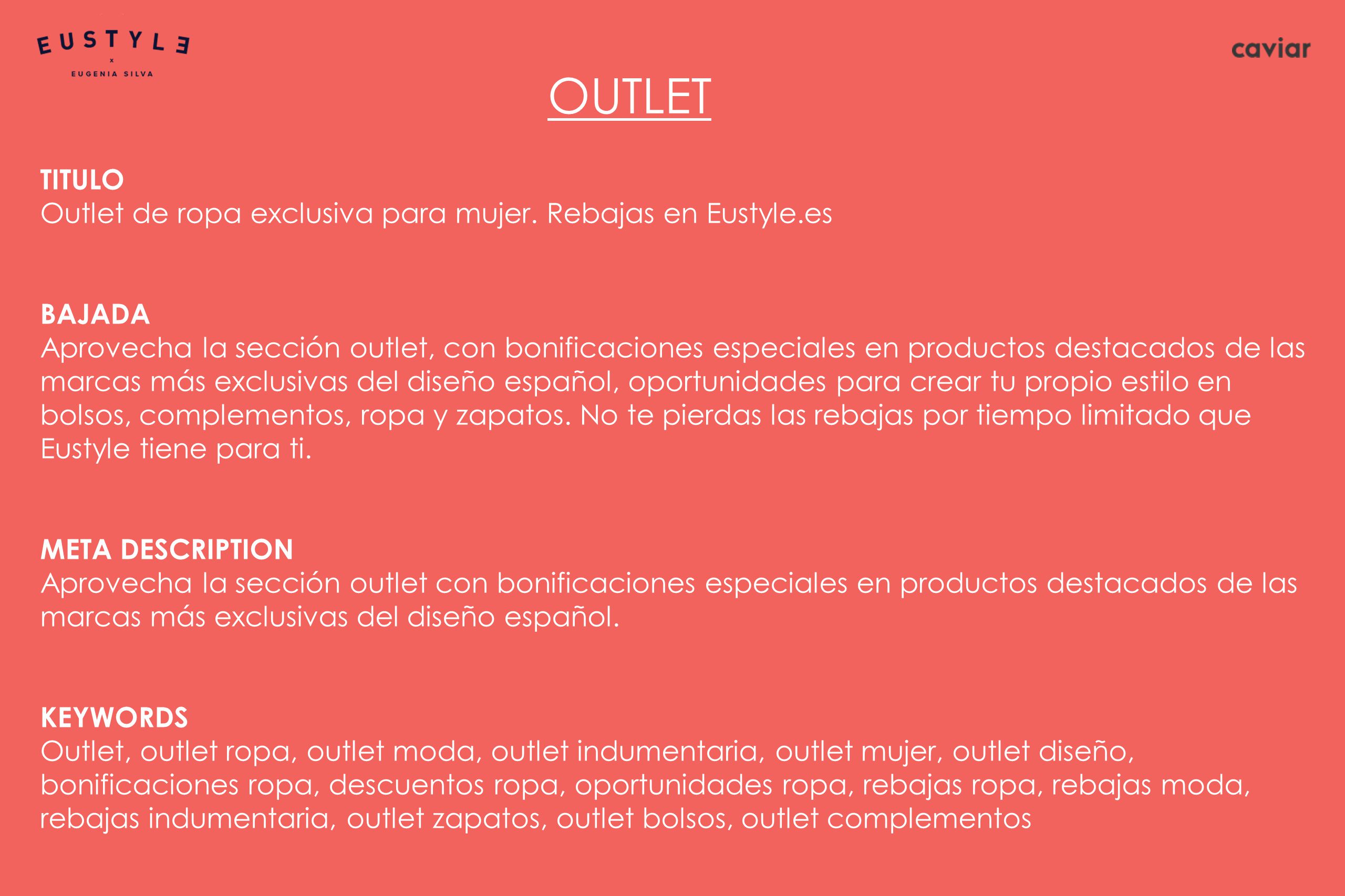 OUTLET TITULO. Outlet de ropa exclusiva para mujer. Rebajas en Eustyle.es.