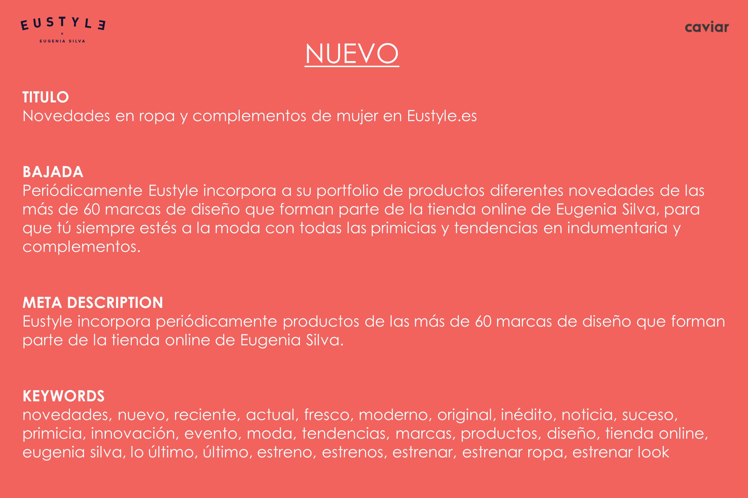 NUEVO TITULO Novedades en ropa y complementos de mujer en Eustyle.es