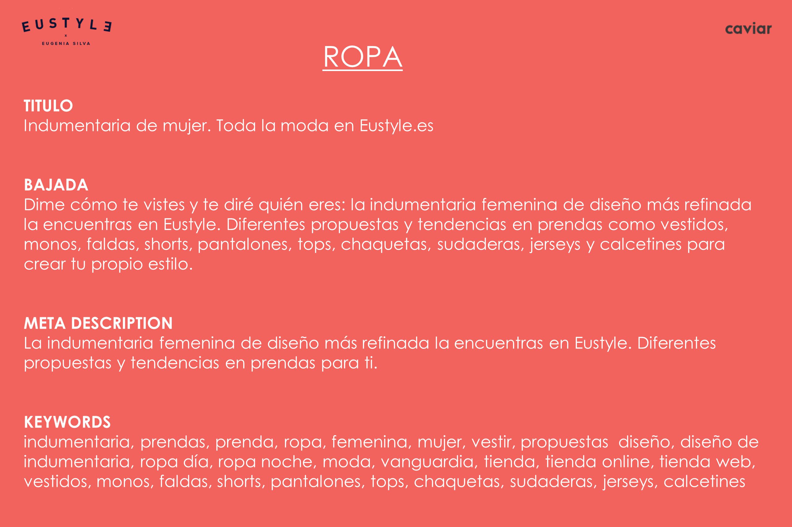 ROPA TITULO Indumentaria de mujer. Toda la moda en Eustyle.es
