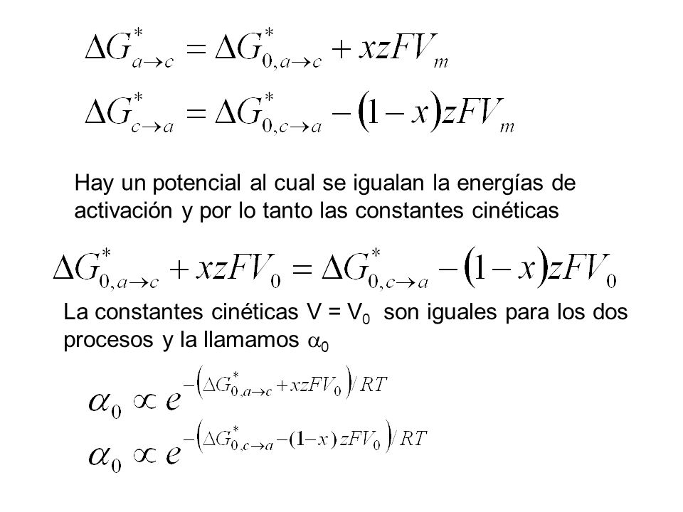 Hay un potencial al cual se igualan la energías de activación y por lo tanto las constantes cinéticas