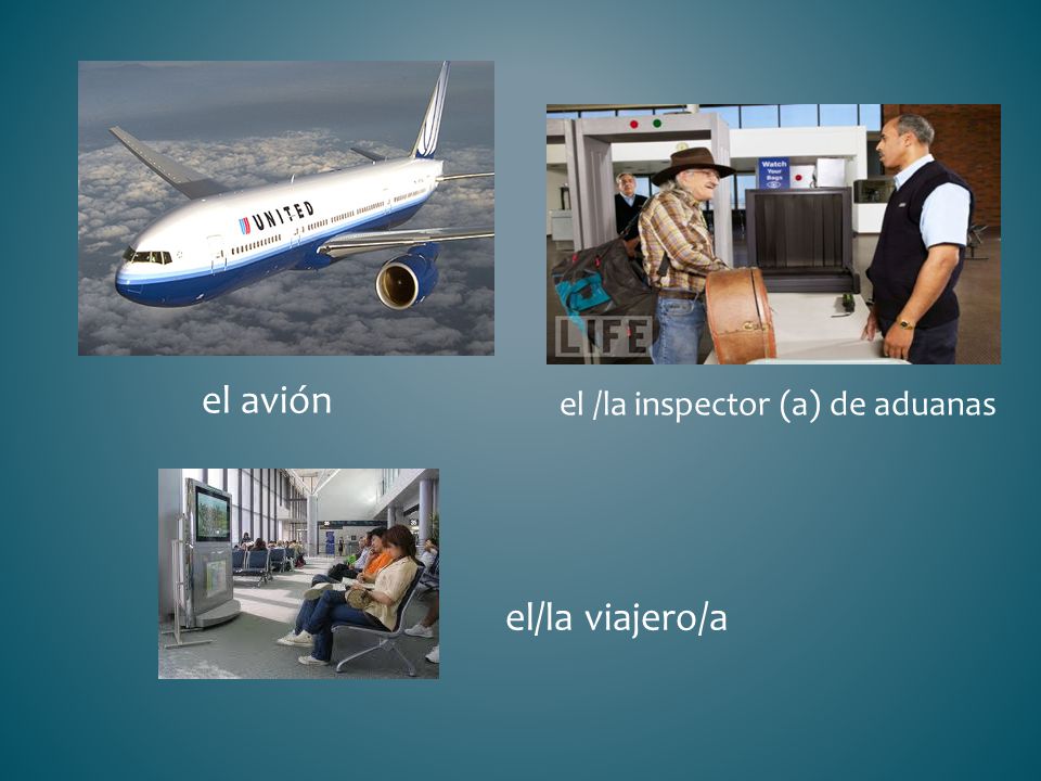 el avión el /la inspector (a) de aduanas el/la viajero/a