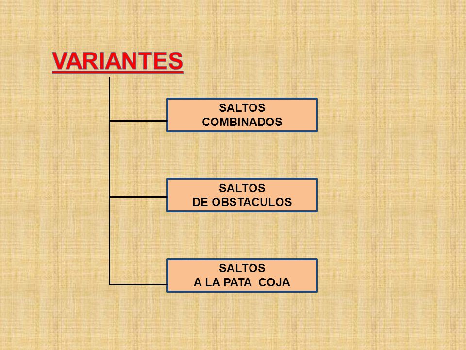 VARIANTES SALTOS COMBINADOS SALTOS DE OBSTACULOS SALTOS A LA PATA COJA