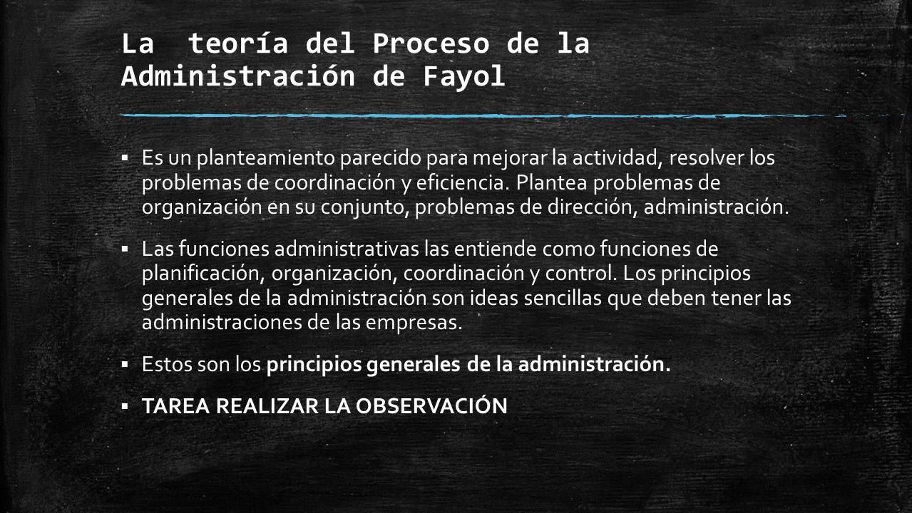 La teoría del Proceso de la Administración de Fayol