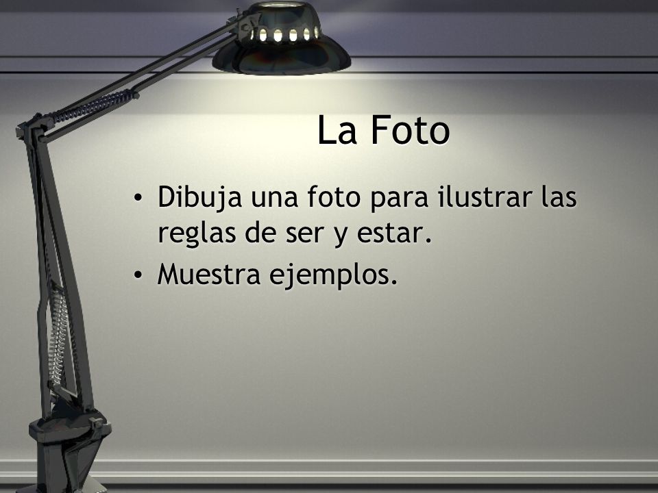 La Foto Dibuja una foto para ilustrar las reglas de ser y estar.