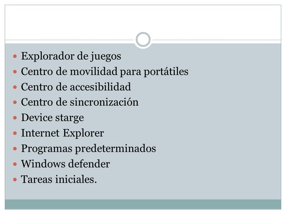 Explorador de juegos Centro de movilidad para portátiles. Centro de accesibilidad. Centro de sincronización.