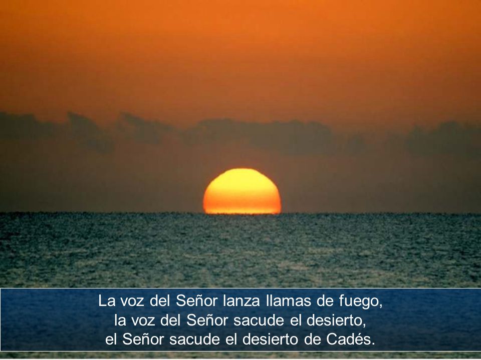 La voz del Señor lanza llamas de fuego, la voz del Señor sacude el desierto, el Señor sacude el desierto de Cadés.