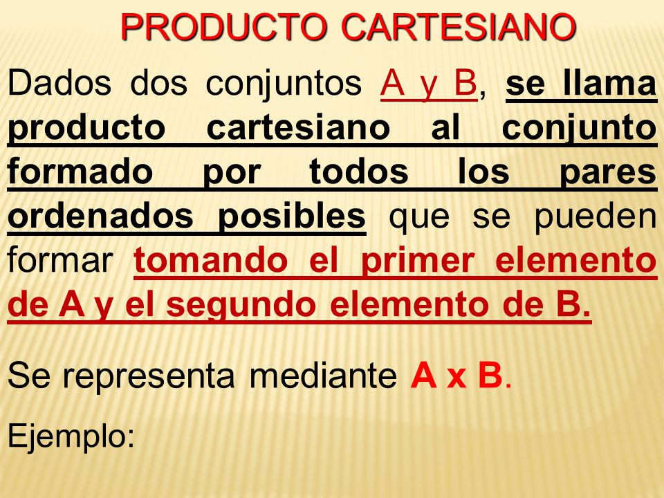 Se representa mediante A x B.