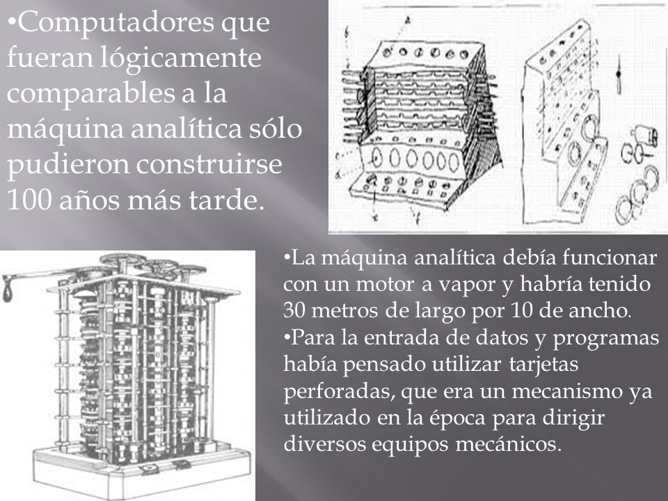 Computadores que fueran lógicamente comparables a la máquina analítica sólo pudieron construirse 100 años más tarde.