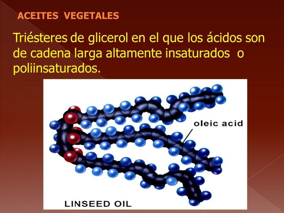 ACEITES VEGETALES Triésteres de glicerol en el que los ácidos son de cadena larga altamente insaturados o poliinsaturados.