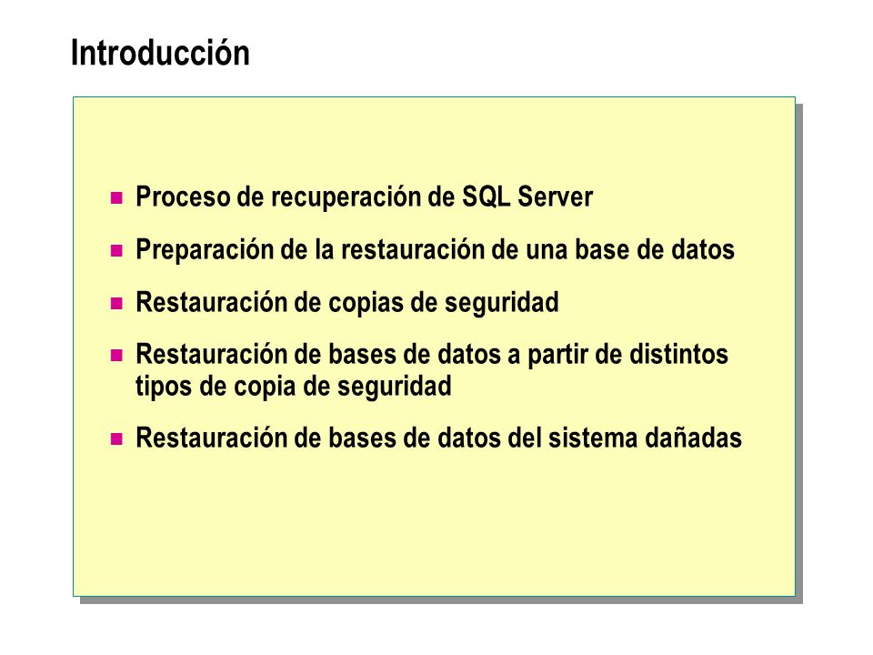 Introducción Proceso de recuperación de SQL Server