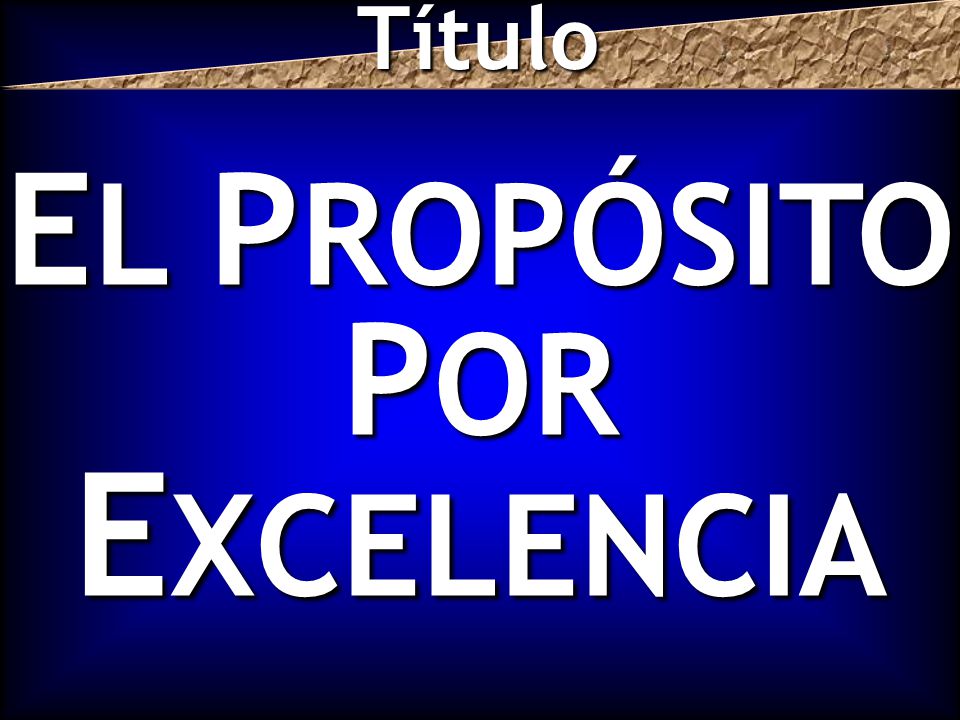 EL PROPÓSITO POR EXCELENCIA