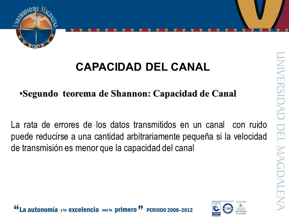 CAPACIDAD DEL CANAL Segundo teorema de Shannon: Capacidad de Canal