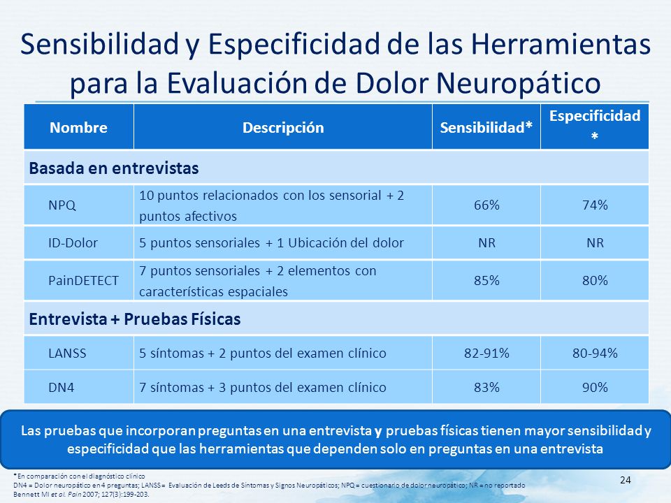 Sensibilidad y Especificidad de las Herramientas para la Evaluación de Dolor Neuropático