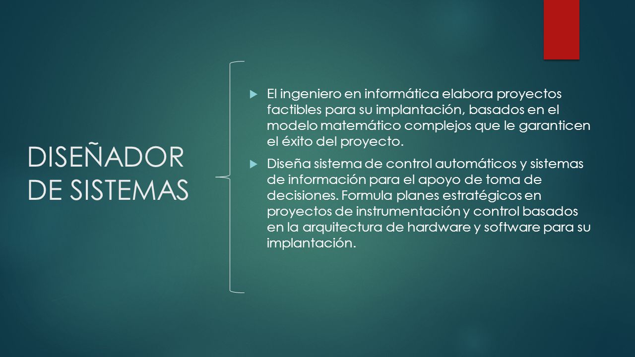 El ingeniero en informática elabora proyectos factibles para su implantación, basados en el modelo matemático complejos que le garanticen el éxito del proyecto.