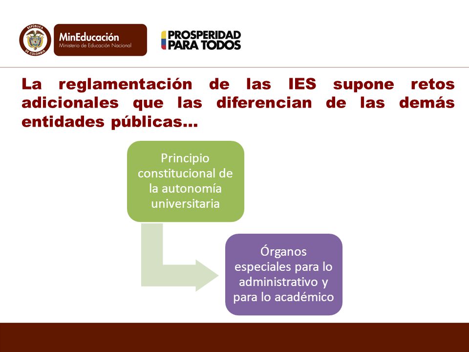 La reglamentación de las IES supone retos adicionales que las diferencian de las demás entidades públicas…