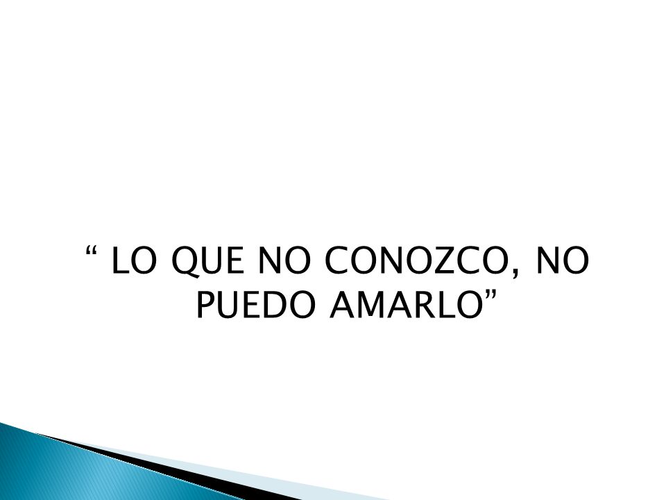 LO QUE NO CONOZCO, NO PUEDO AMARLO