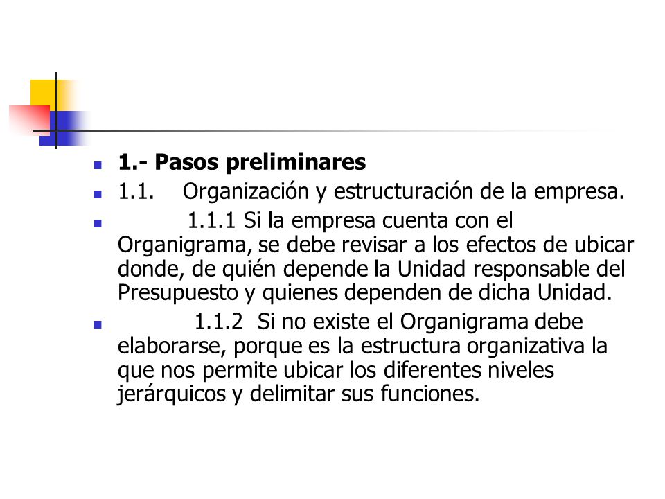 1.- Pasos preliminares 1.1. Organización y estructuración de la empresa.