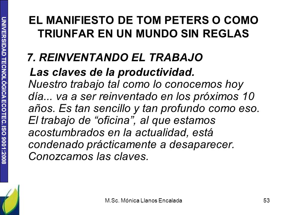 EL MANIFIESTO DE TOM PETERS O COMO TRIUNFAR EN UN MUNDO SIN REGLAS